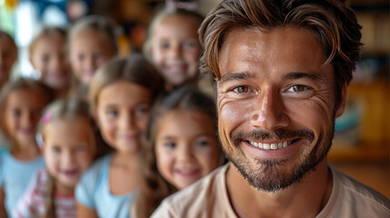 Fototapeta premium Father's Day. Father of a large family