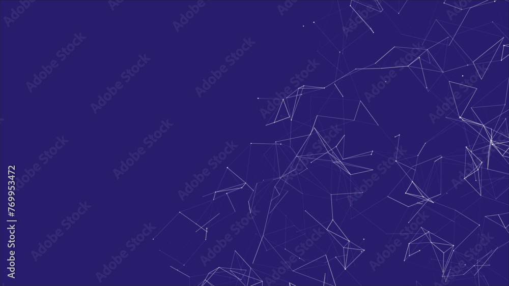 Poster Abstract digital connection moving dots and lines. Technology background. Network connection structure. Digital background. Colored polygonal space. 3D Vector illustration.