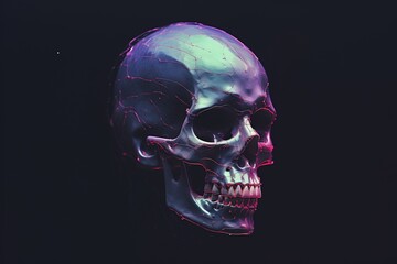 Colourful neon skull on a black background - 769953425