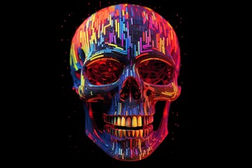 Colourful neon skull on a black background - 769953427