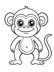 Cartoon smiling Monkey colouring book Page vector black outline for kids