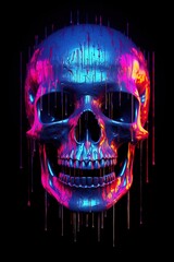 Colourful neon skull on a black background - 769953464