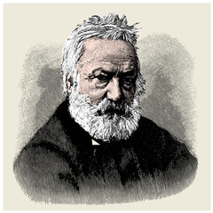 vector colored old engraving of famous French writer and politician Victor Hugo, engraving is from Meyers Lexicon published 1914 - Leipzig, Deutschland - 769954020