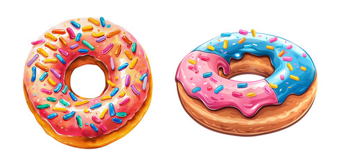 Sticker Pack of a Tasty Donut On a Transparent Background - Ai Generated - obrazy, fototapety, plakaty