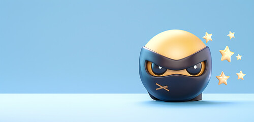 A close-up of a ninja emoji with a mask and throwing stars, representing stealth or danger, on a blue background with