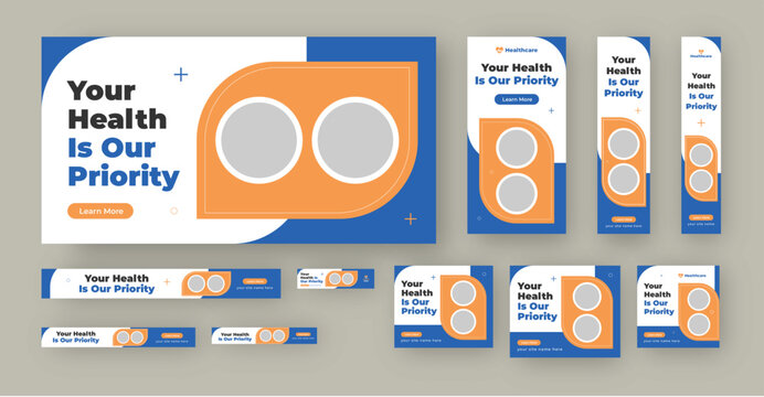 Medical Health Web Banner Ads Set, Google Ads Banner, Healthcare web banner template