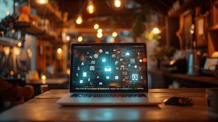 Digital Brand Identity: Social Media Management on Laptop