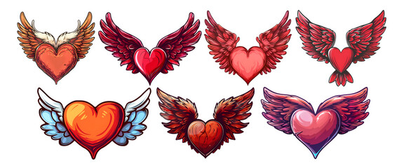 Sticker Pack of a Love Heart With Wings On a Transparent Background - Ai Generated