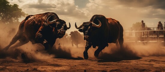 Two terrestrial animals are engaged in a fierce battle in a dirt field, with the sky covered in clouds and wildlife surrounding the event