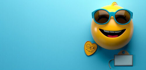 An emoji with sunglasses, exuding coolness, on a blue background with