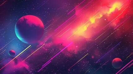 Cosmic Dreamscape with Colorful Planets - obrazy, fototapety, plakaty