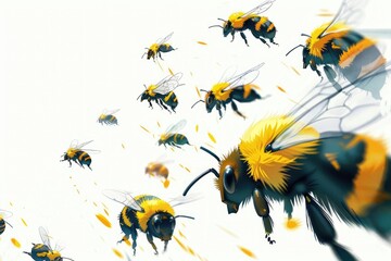 Artistic honeybees with prominent brushwork - A creative representation of honeybees with expressive brushstrokes emphasizing their movement and vibrance
