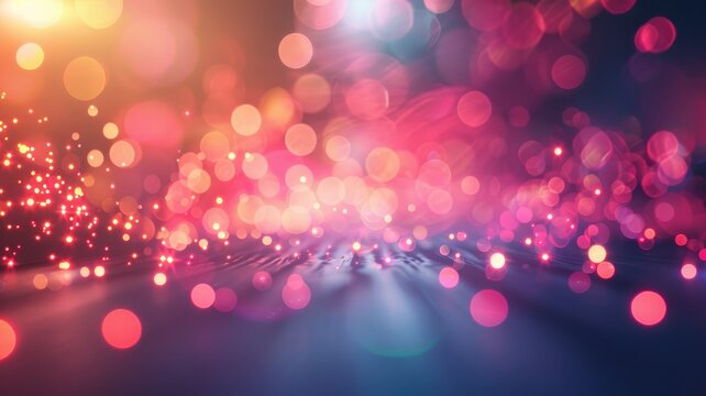 Abstract glowing bokeh light particles background - This image shows a soft-focus scene filled with colorful bokeh light particles creating a feeling of celebration, joy, and energy