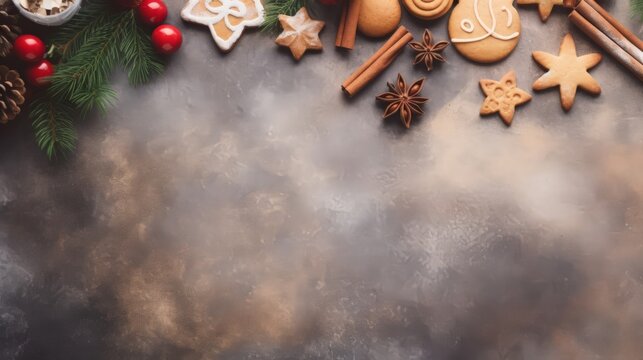 Holiday food background for baking gingerbread cookies
