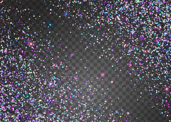 Carnival Confetti. Disco Colourful Template. Falling Ribbon. Cristal Dust. Carnaval Glitter. Purple 3d Background. Laser Texture. Rainbow Paper. Blue Carnival Confetti