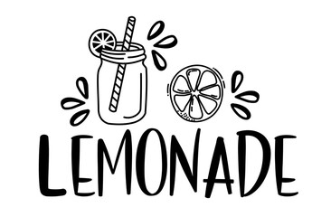 Lemonade. Word typography design. Black text - fresh lemonade on white background. Summer fresh juice drink. Vector lemonade illustration. Hand lettering for poster, label, logo, sign.