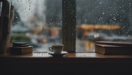Rain falling on the glass window sill, flowing raindrops, comfortable rain sound ASMR, and a cozy...