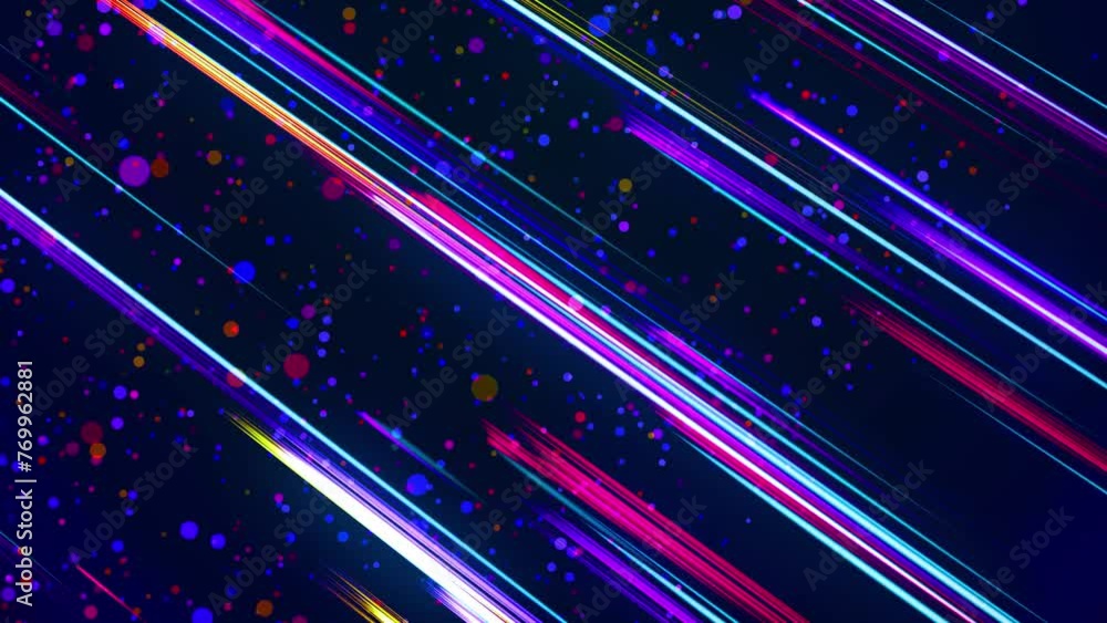 Poster light streaks or multicolor light trails. flow of lines form wall. 3d abstract bg with glow linear s