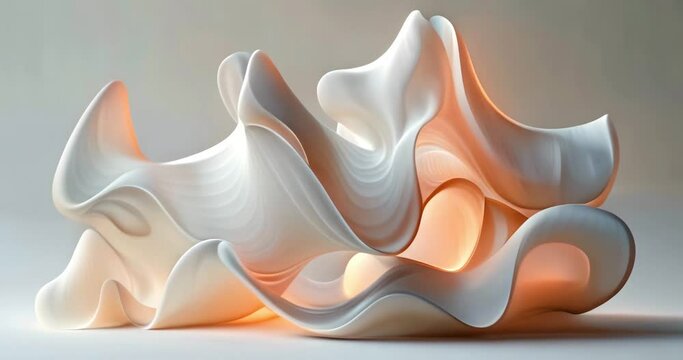 abstract sculpture of fabric waves in a dance of light and shadow, serene flow of cream and beige artistic twist