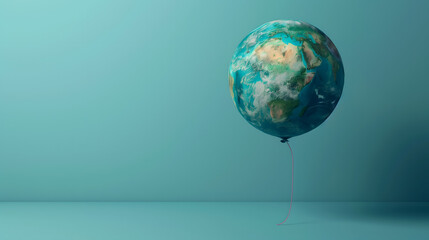 A balloon in the form of the planet Earth on a blue background. Earth Day design concept with copy space