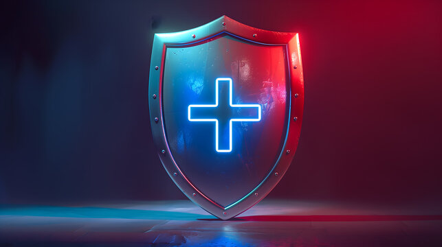 3d Illustration of a matal shield on dark background as a symbol of protection from danger