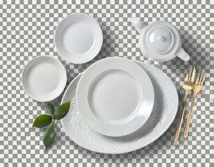 White plate set isolated on transparent background