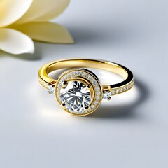 A magnificent solitaire diamond ring radiates timeless brilliance, the stunning center stone encircled by a shimmering halo of pavé diamonds, all embraced in rich 18K yellow gold