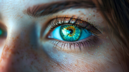 Fototapeta premium Closeup photo of a very beautiful green eye of a young woman looking into the distance