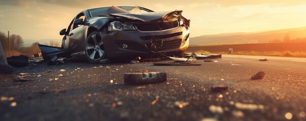 Damaged car on the road after car accident
