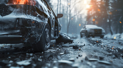 A broken-down car after a car accident - obrazy, fototapety, plakaty