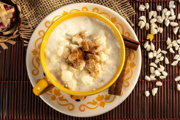 cup of canjica, typical food consumed in the Brazilian Festa Juninas