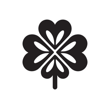 Four leaf clover icon. Black icon isolated on white background. Clover silhouette. Simple icon