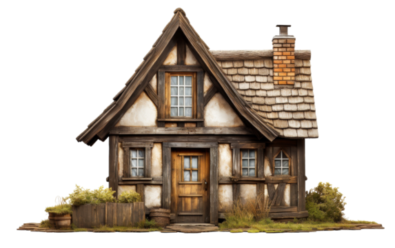 A small wooden house with a brown roof nestled amongst the trees in the forest