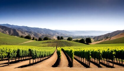 Naklejka premium a vineyard with a view of mountains and a green valley