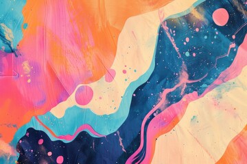 Abstract background of acrylic paint in blue, pink and yellow colors. Vintage tones. Paper texture. - obrazy, fototapety, plakaty