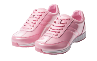 A pair of vibrant pink sneakers sitting elegantly against a clean white backdrop