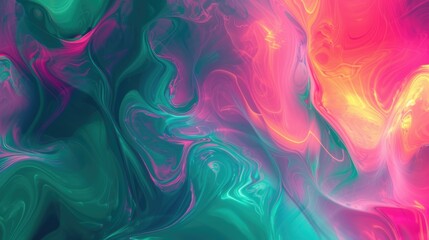 Fototapeta premium Vivid abstract background in pink and green colors, liquid patterns. Banner with swirl paint.
