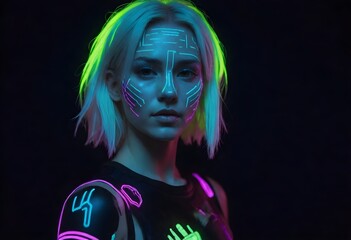 Naklejka na ściany i meble a woman featuring neon highlights makeup