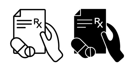 Healthcare RX and Prescription Icons. Doctor's Orders and Medication Management Symbols.