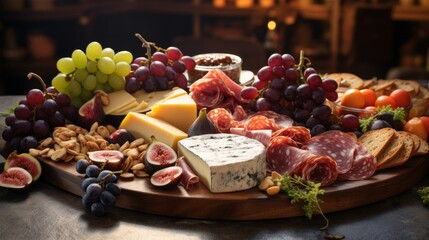 Platter of Cheese, Meats, and Fruit