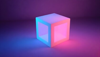 3D Cube with glowing neon lights. neon lighting in the background.Futuristic technology background