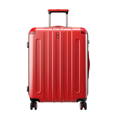 Big red travel suitcase isolated on transparent or white background