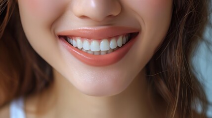 Obraz premium closeup young woman with beautiful smile, healthy white teeth, cosmetic dentistry and dental makeover concept, Generative Ai