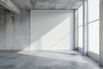 A minimalist photo studio with concrete walls and lighting equipment, featuring a white backdrop for photography Generative AI
