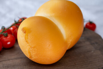 Cheese collection, Italian cheese scamorza, caciocavallo, provolone made from cow milk in South...