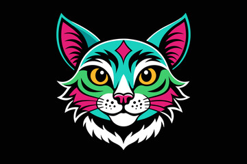 a hippy cat head print ready vector t-shirt design