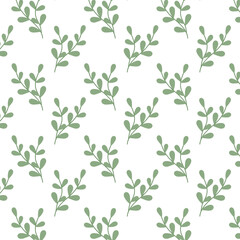 Floral pattern in flat style. Background of green twigs. Seamless pattern for textile, wrapping paper, background.