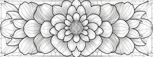 colorful adult coloring book cover,A stained glass pattern coloring page for adults, thick lines, black and white, greyscale,generative ai