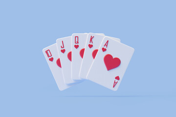 Royal Flush Hearts Suit on Blue Background