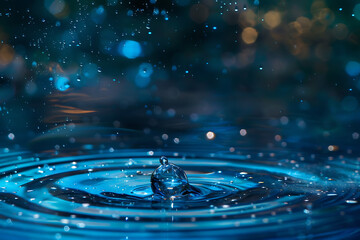 Close-up of a single, pristine water droplet, reflecting light. - obrazy, fototapety, plakaty